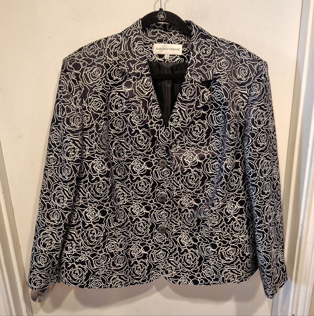 Jones New York Women's Black & White Floral Blazer Jacket Sz 22W Career Event